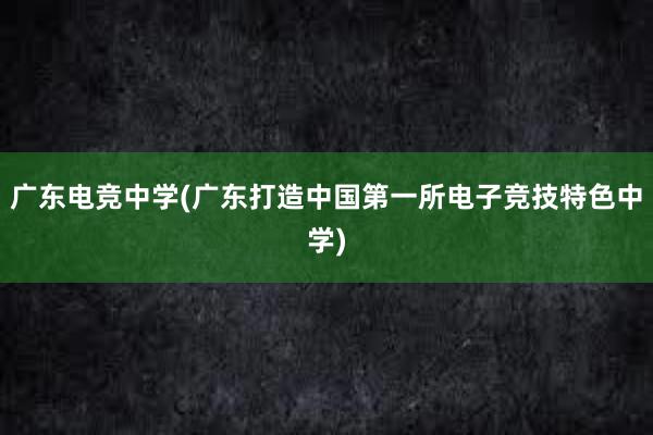 广东电竞中学(广东打造中国第一所电子竞技特色中学)