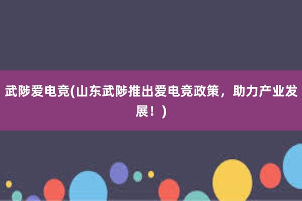 武陟爱电竞(山东武陟推出爱电竞政策，助力产业发展！)