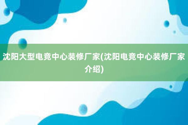 沈阳大型电竞中心装修厂家(沈阳电竞中心装修厂家介绍)