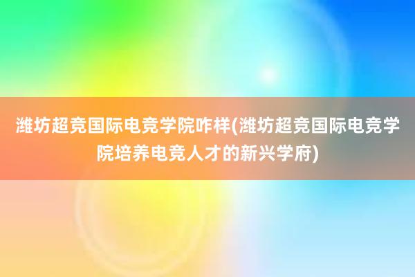 潍坊超竞国际电竞学院咋样(潍坊超竞国际电竞学院培养电竞人才的新兴学府)