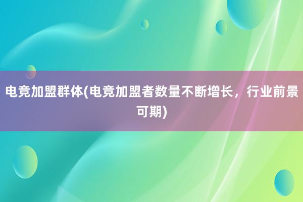 电竞加盟群体(电竞加盟者数量不断增长，行业前景可期)