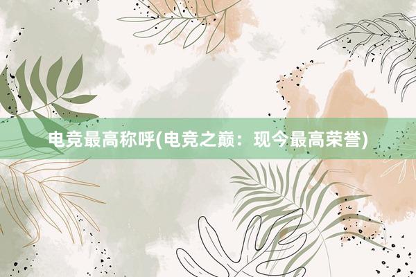 电竞最高称呼(电竞之巅：现今最高荣誉)