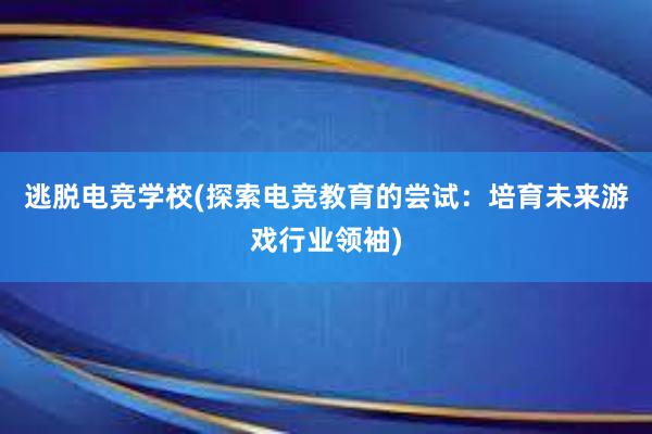 逃脱电竞学校(探索电竞教育的尝试：培育未来游戏行业领袖)