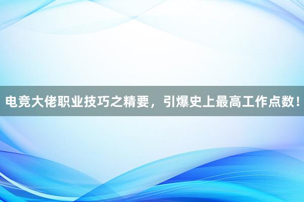 电竞大佬职业技巧之精要，引爆史上最高工作点数！